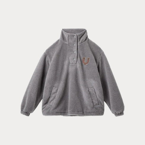 Women's Casual Half-Placket Fleece Sweatshirt – Warm Pullover Sweatshirt